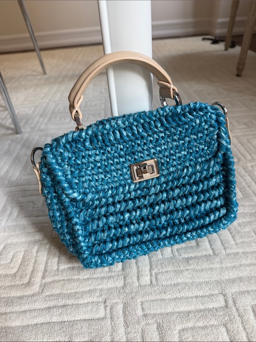 Katherine Tess Handwoven Teal Top-Handle Women’s Bag. Never used